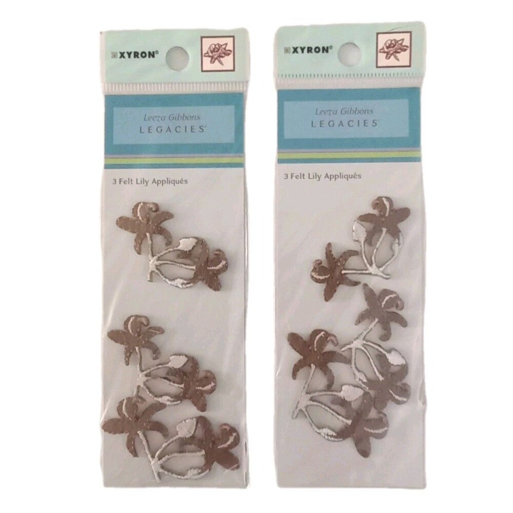 Xyron Embroidered Brown Felt Lily Applique Embellishments / 2 Packs - 3pc Each